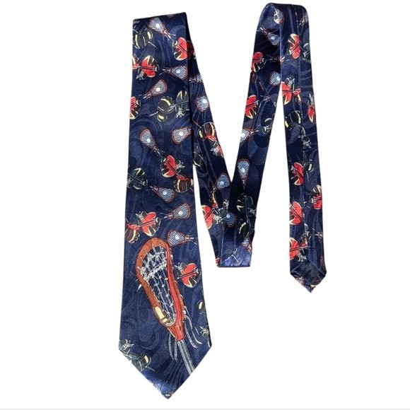Everyday Other - Mens Lacrosse Tie LAX Stick Glove‎ Silk Necktie Sports Tie Navy Blue